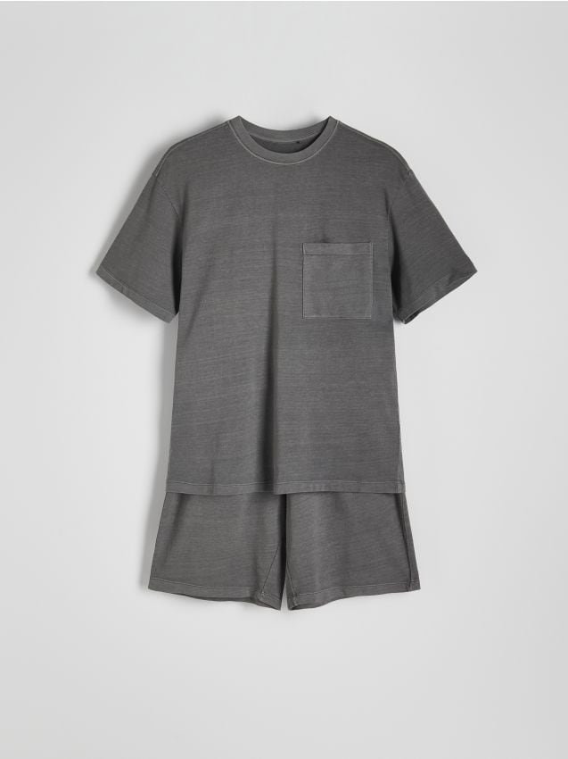 Reserved - Dwuczęściowa piżama z efektem sprania - ciemnoszary