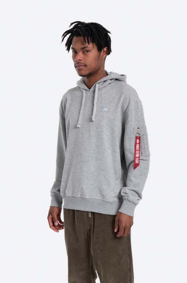 Alpha Industries bluza X-Fit Hoody męska kolor szary z kapturem gładka 158321 17 158321.17