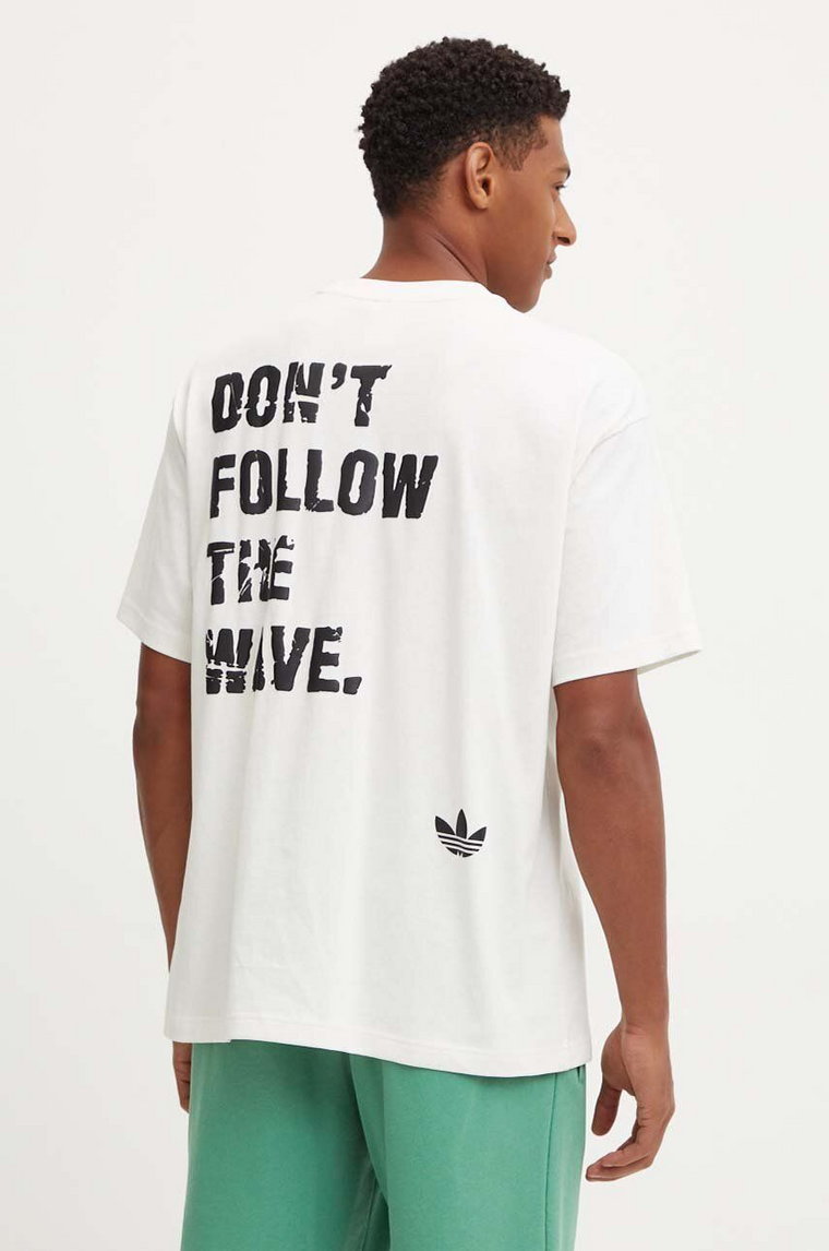 adidas Originals t-shirt bawełniany męski kolor beżowy z aplikacją IU2810