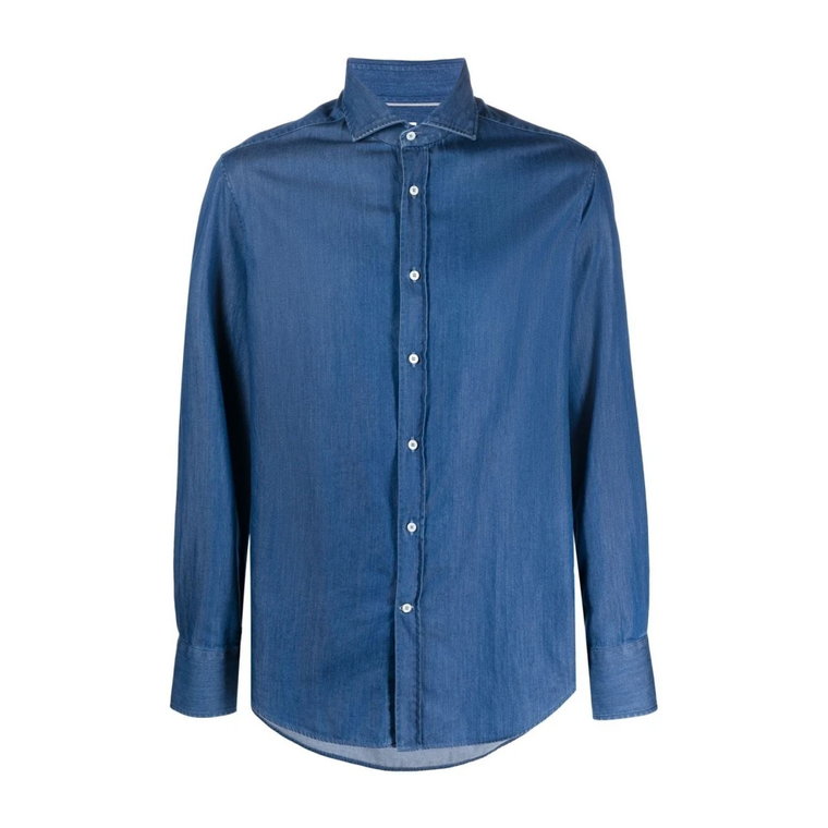 Niebieska koszula z chambrayu z bawełny dla mężczyzn Brunello Cucinelli