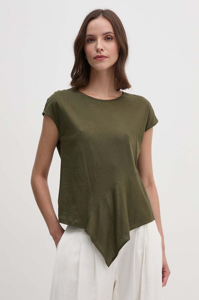 Sisley t-shirt z domieszką lnu kolor zielony 36QKL106G