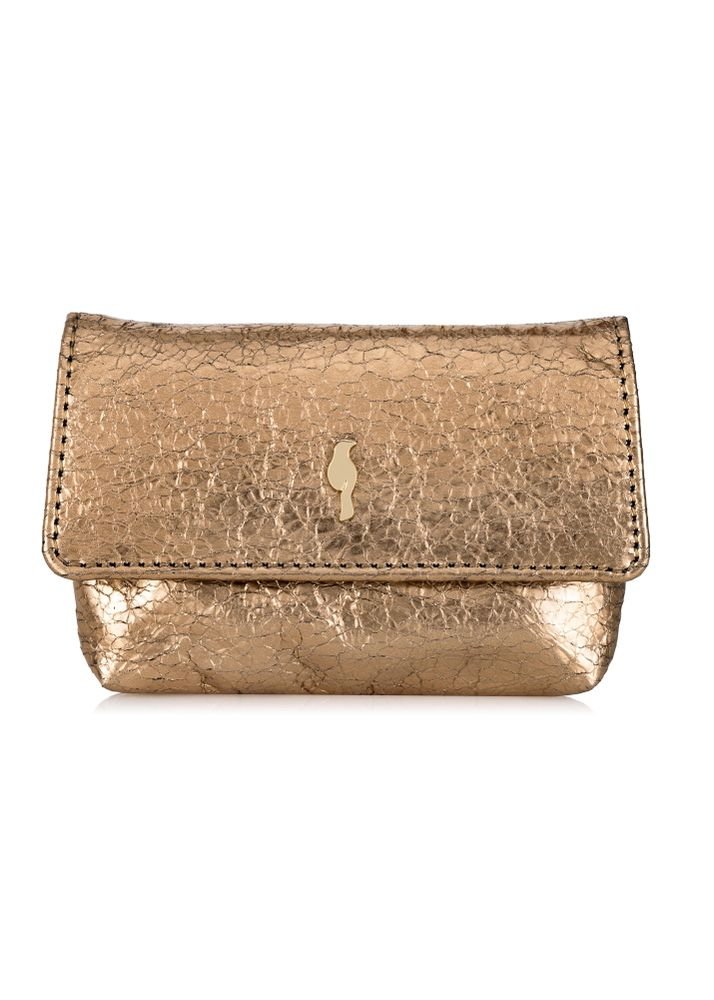 Mały złoty skórzany portfel z łańcuszkiem