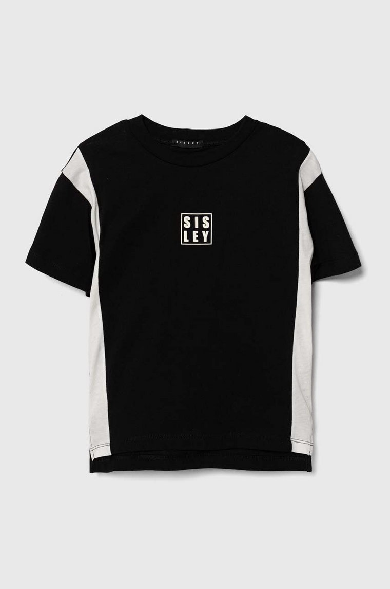 Sisley t-shirt bawełniany dziecięcy kolor czarny z nadrukiem