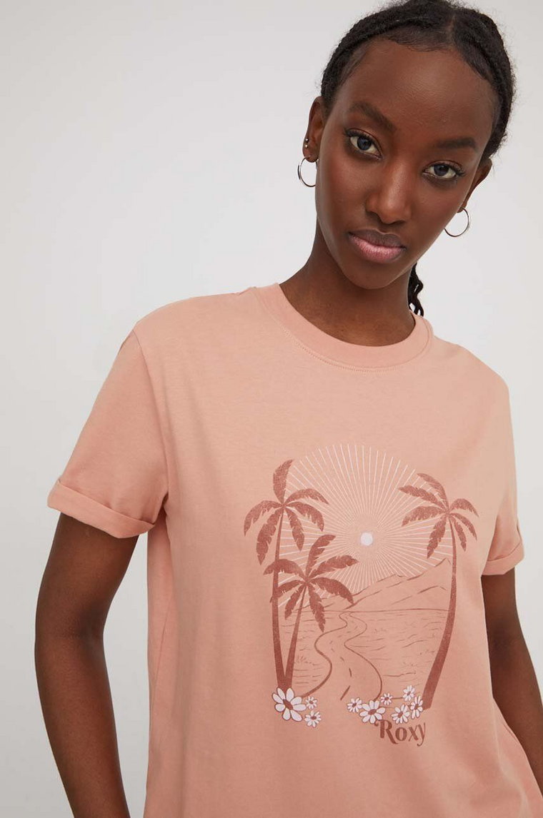 Roxy t-shirt bawełniany damski kolor pomarańczowy ERJZT05701