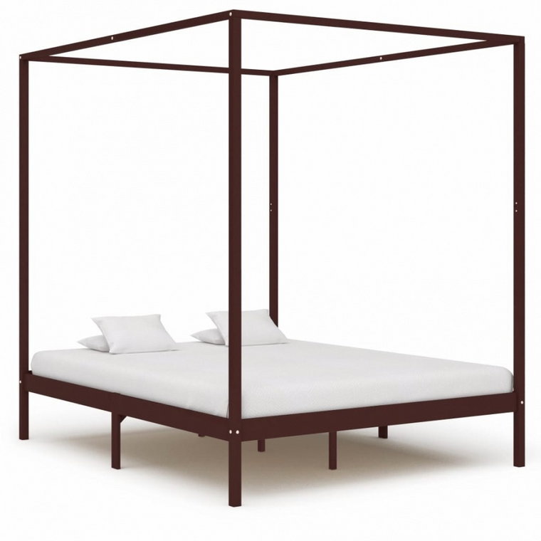 Rama łóżka z baldachimem, ciemnobrązowa, lita sosna, 180x200 cm kod: V-283273