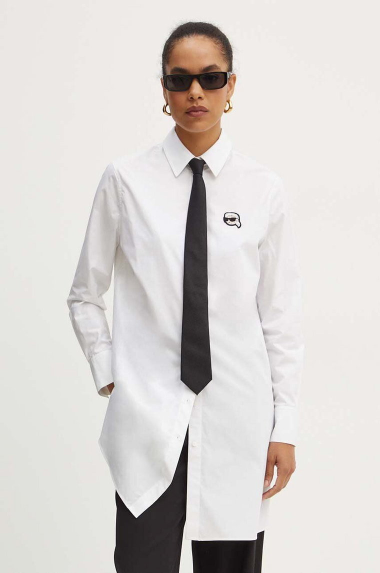 Karl Lagerfeld koszula bawełniana damska kolor biały relaxed z kołnierzykiem klasycznym 245W1600
