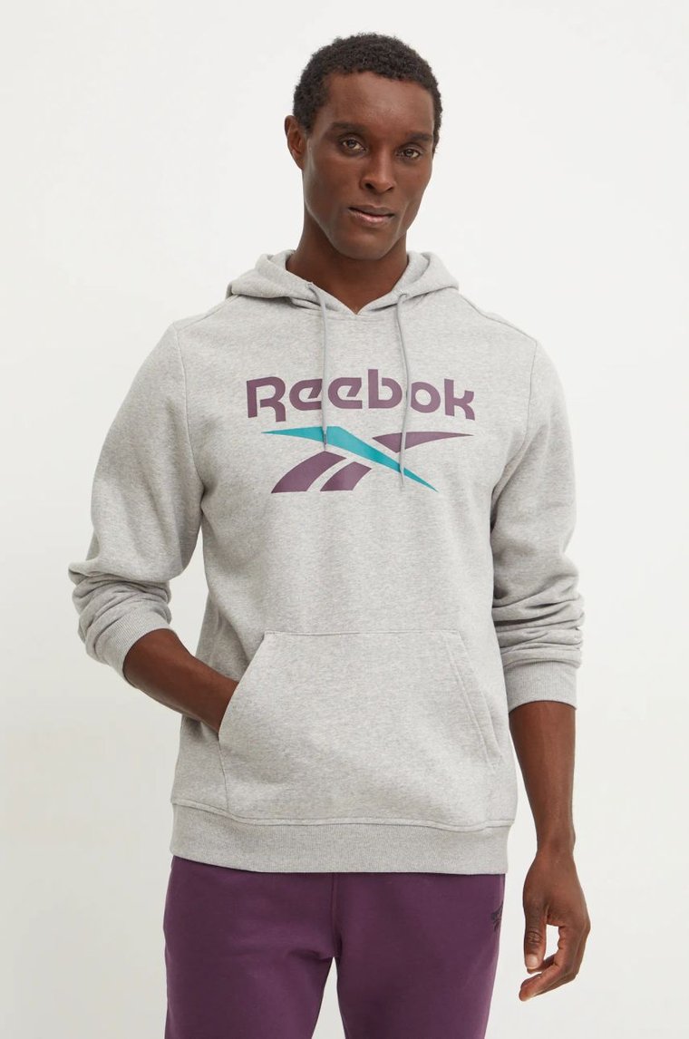 Reebok bluza męska kolor szary z kapturem z nadrukiem 100206026