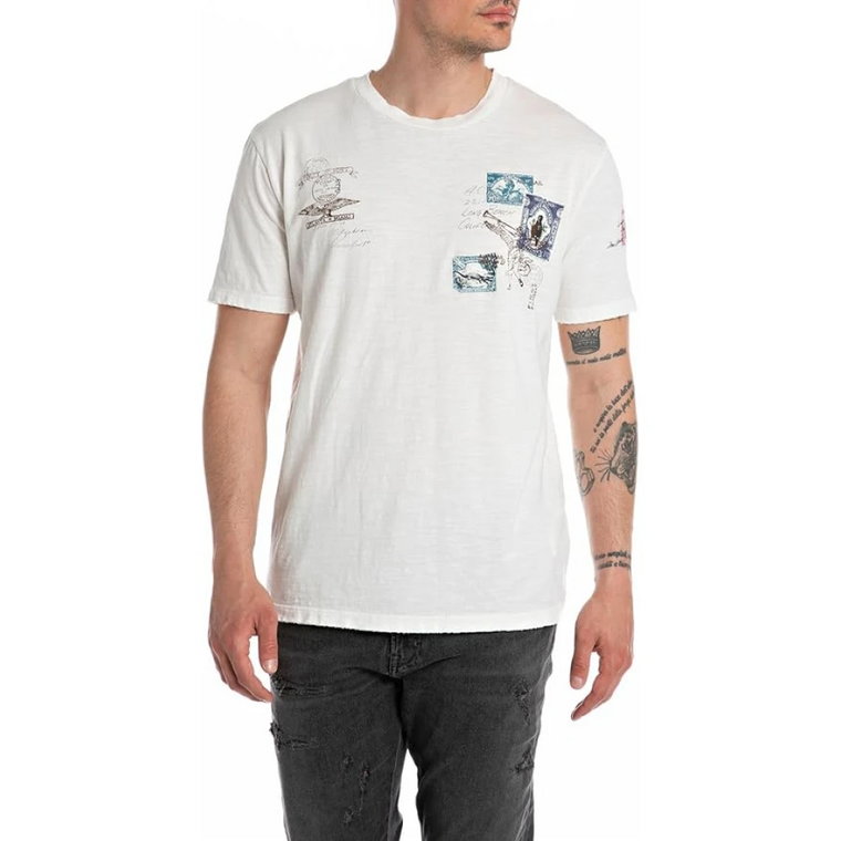 Czysty bawełniany T-shirt z okrągłym dekoltem Replay
