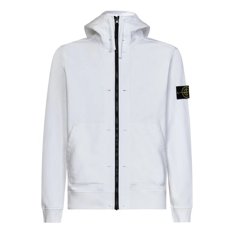 Biała Bluza z Kapturem na Zamek dla Mężczyzn Stone Island