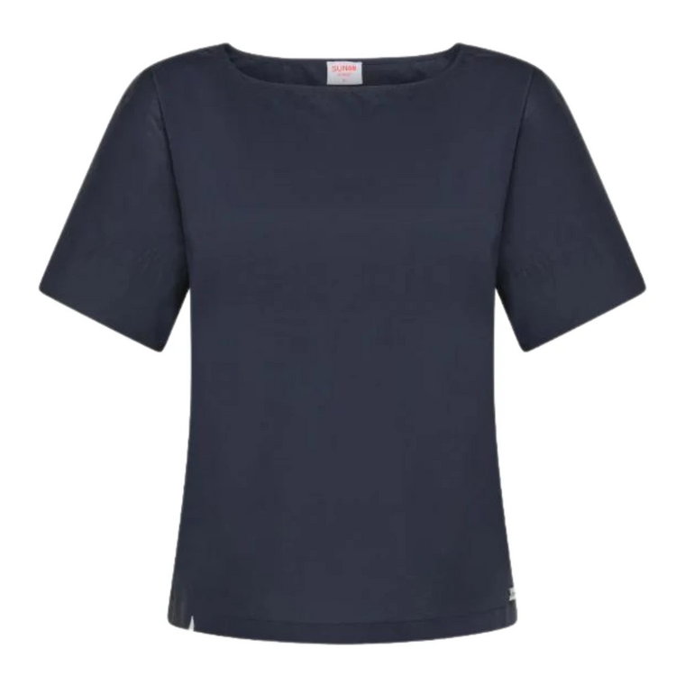 Niebieski Bawełniany T-shirt Slim Fit Sun68