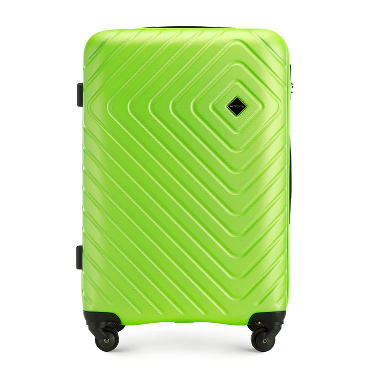 Średnia walizka z ABS-u z geometrycznym tłoczeniem limonkowa