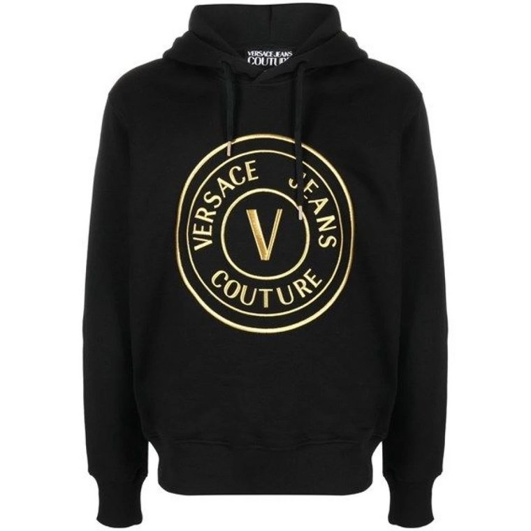 Czarny Bawełniany Sweter z Kapturem z Logo Versace Jeans Couture