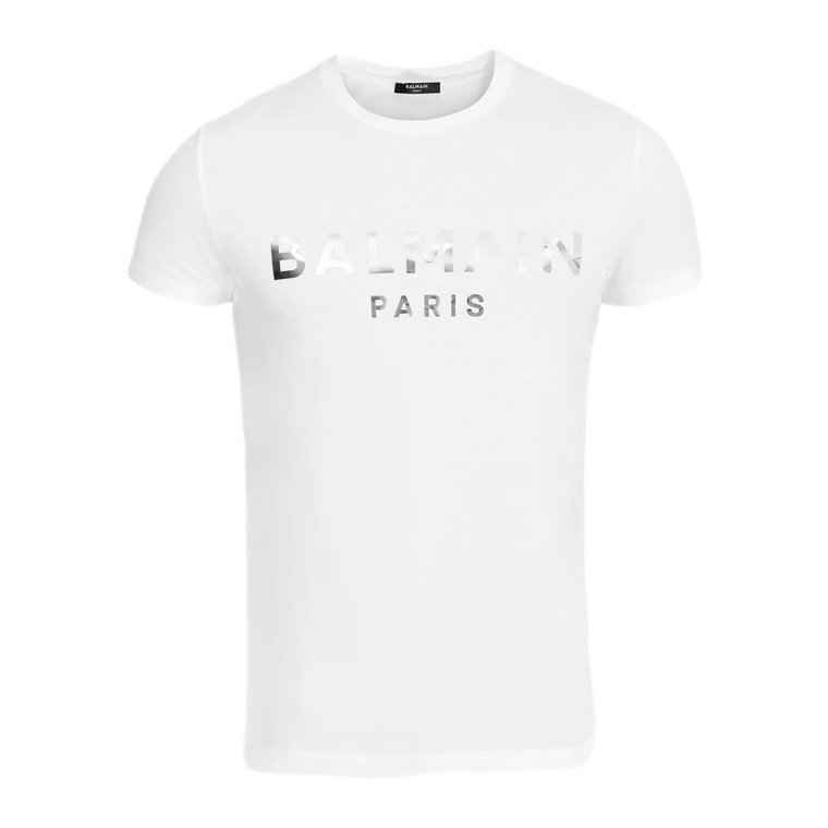 Ekologiczna koszulka z bawełny z nadrukiem logo Paris. Balmain