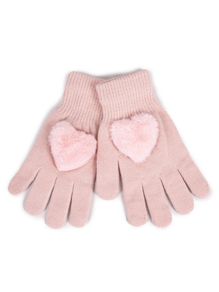Rękawiczki Dziewczęce Pięciopalczaste Futrzane Serce Różowe 18 Cm