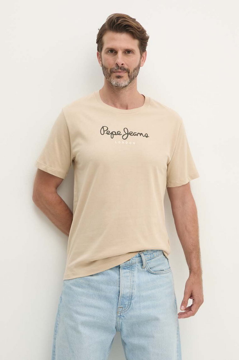 Pepe Jeans t-shirt bawełniany Eggo męski kolor beżowy z nadrukiem PM508208