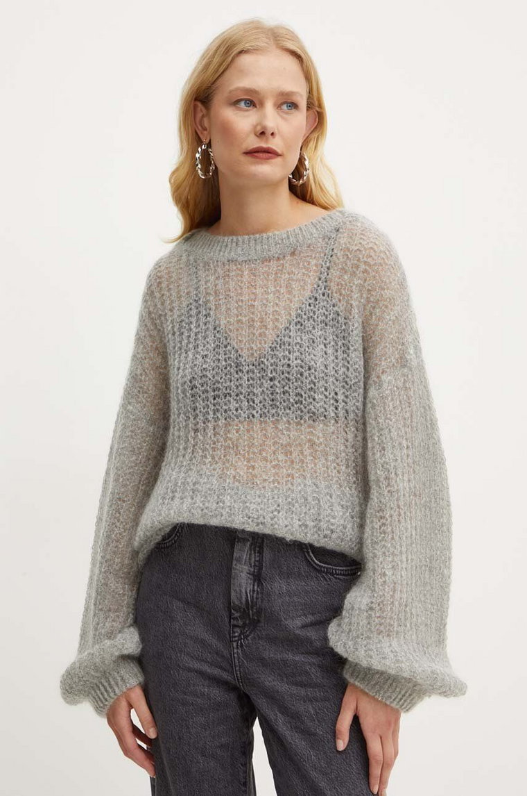 BOSS sweter wełniany damski kolor szary  50518350