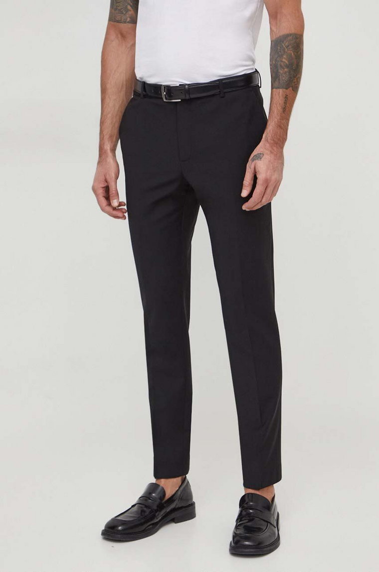 Calvin Klein spodnie wełniane kolor czarny proste