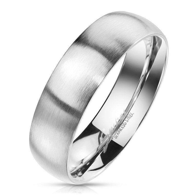 Pierścień ze stali w srebrnym odcieniu - matowa powierzchnia, 6 mm - Rozmiar : 49