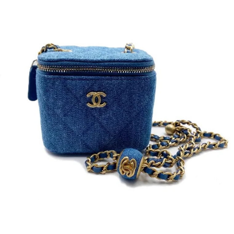 Używana klasyczna torebka na ramię Classic Timeless Denim Pearl Crush Mini Vanity Case Chanel Vintage