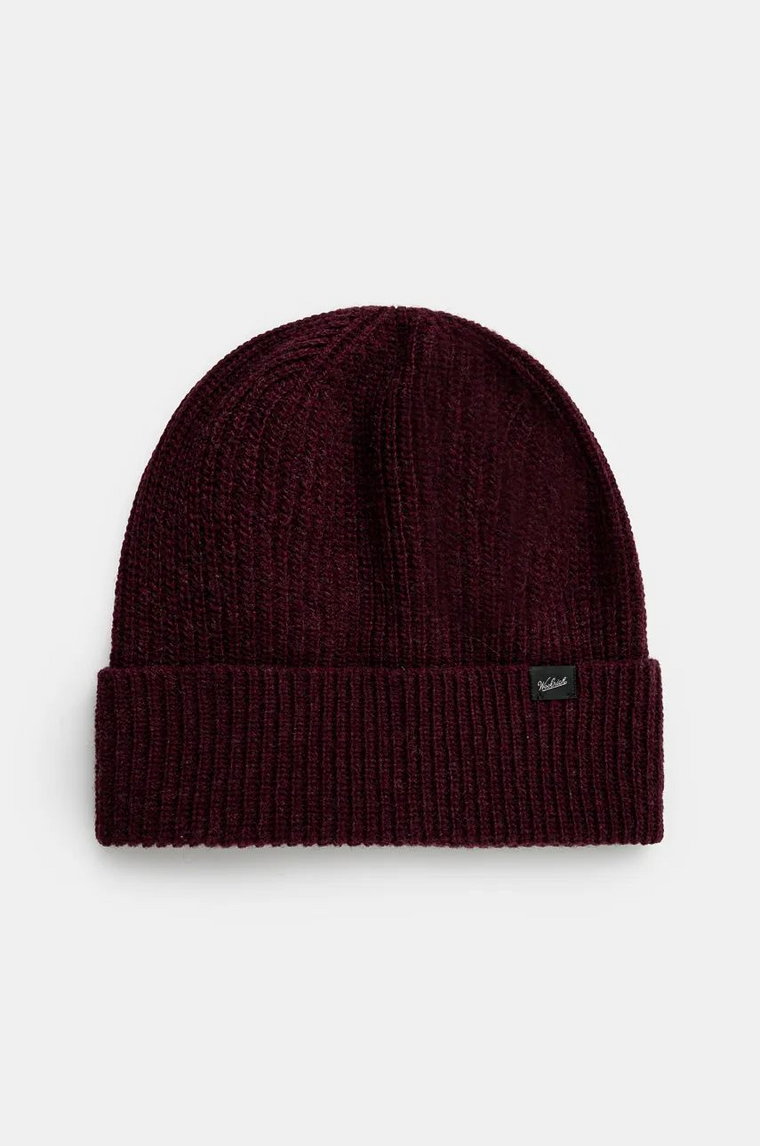 Woolrich czapka wełniana Knitted Ribbed Beanie kolor bordowy wełniana CFWOAC0331MRUF0659