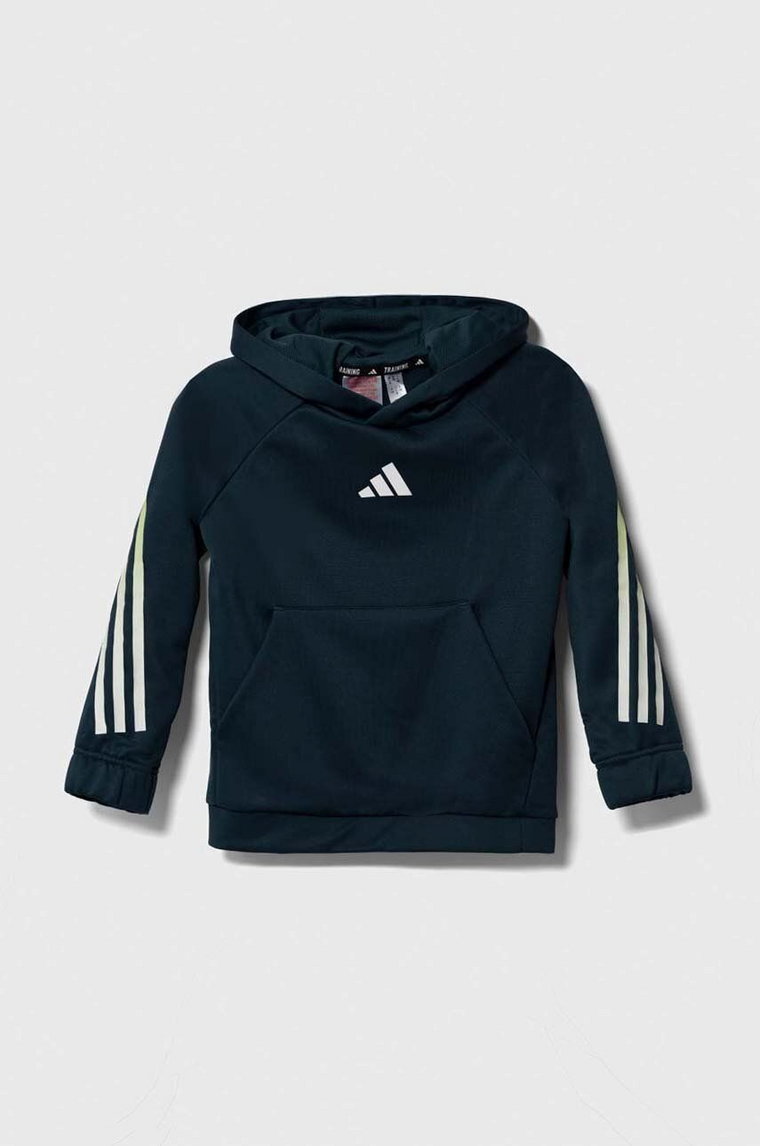 adidas bluza dziecięca kolor niebieski z kapturem z nadrukiem