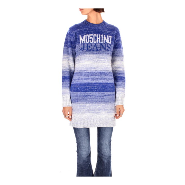 Niebieskie Swetry z Przednim Pre-Logo Moschino