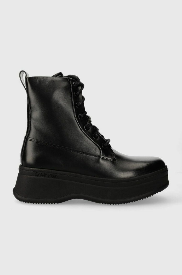 Calvin Klein workery skórzane PITCHED COMBAT BOOT damskie kolor czarny na platformie HW0HW01599