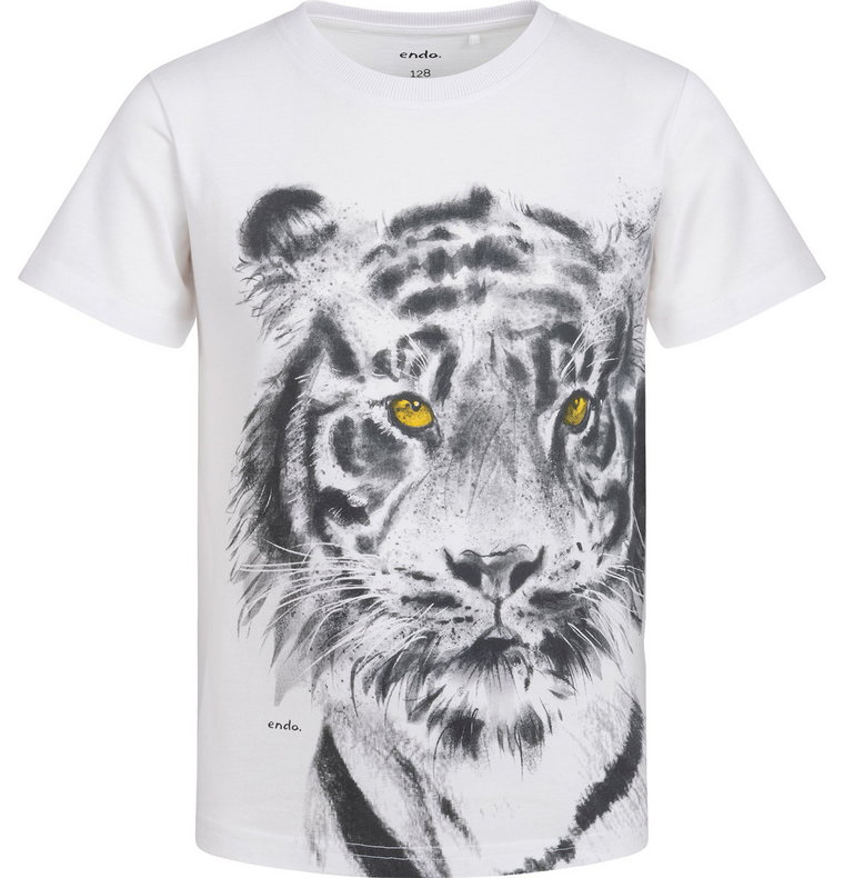 T-shirt Koszulka dziecięca chłopięca Bawełna 134  Tygrys Biały Endo