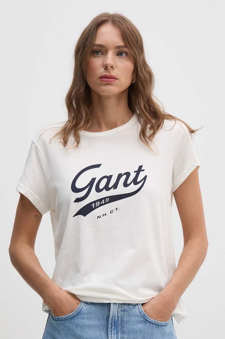 Gant t-shirt bawełniany damski kolor beżowy 4200482