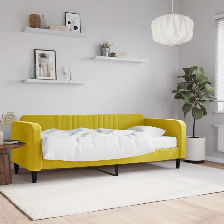 vidaXL Sofa z materacem do spania, żółta, 90x200 cm, aksamit