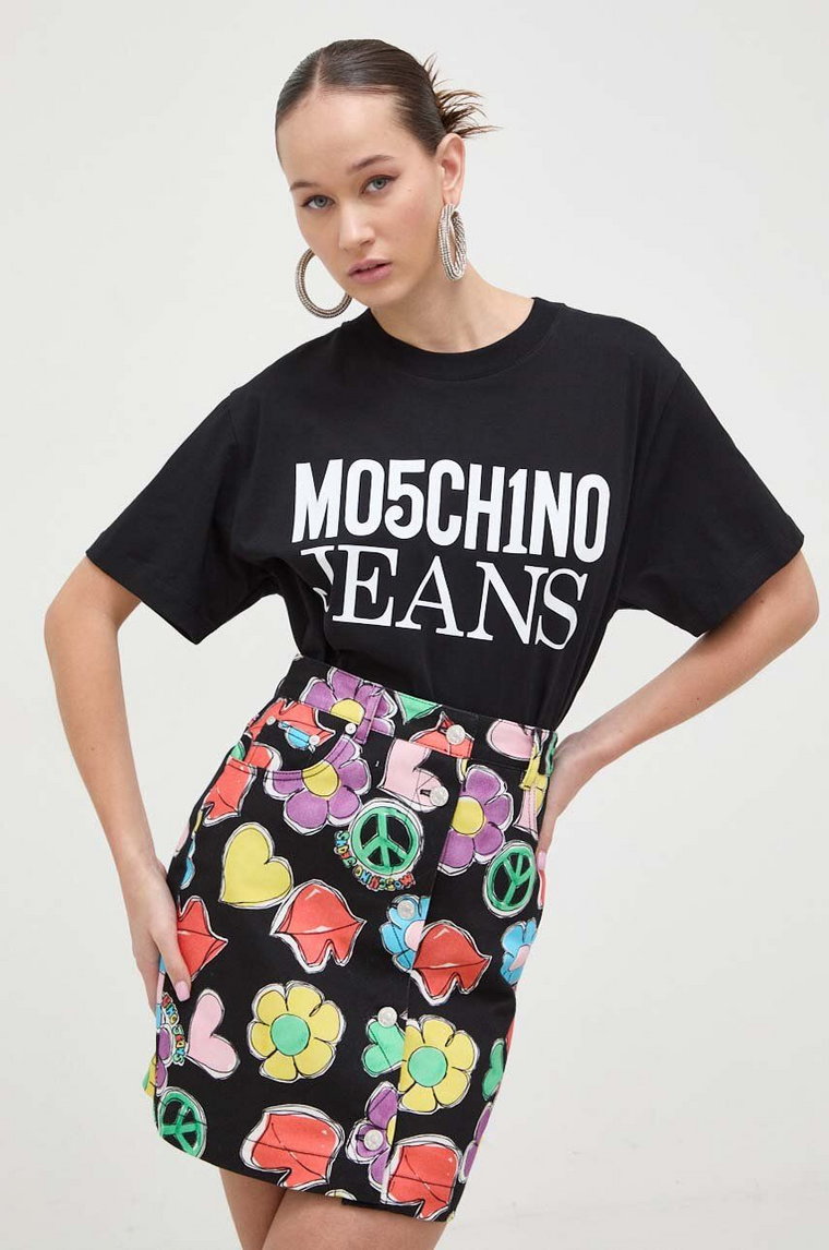 Moschino Jeans t-shirt bawełniany damski kolor czarny
