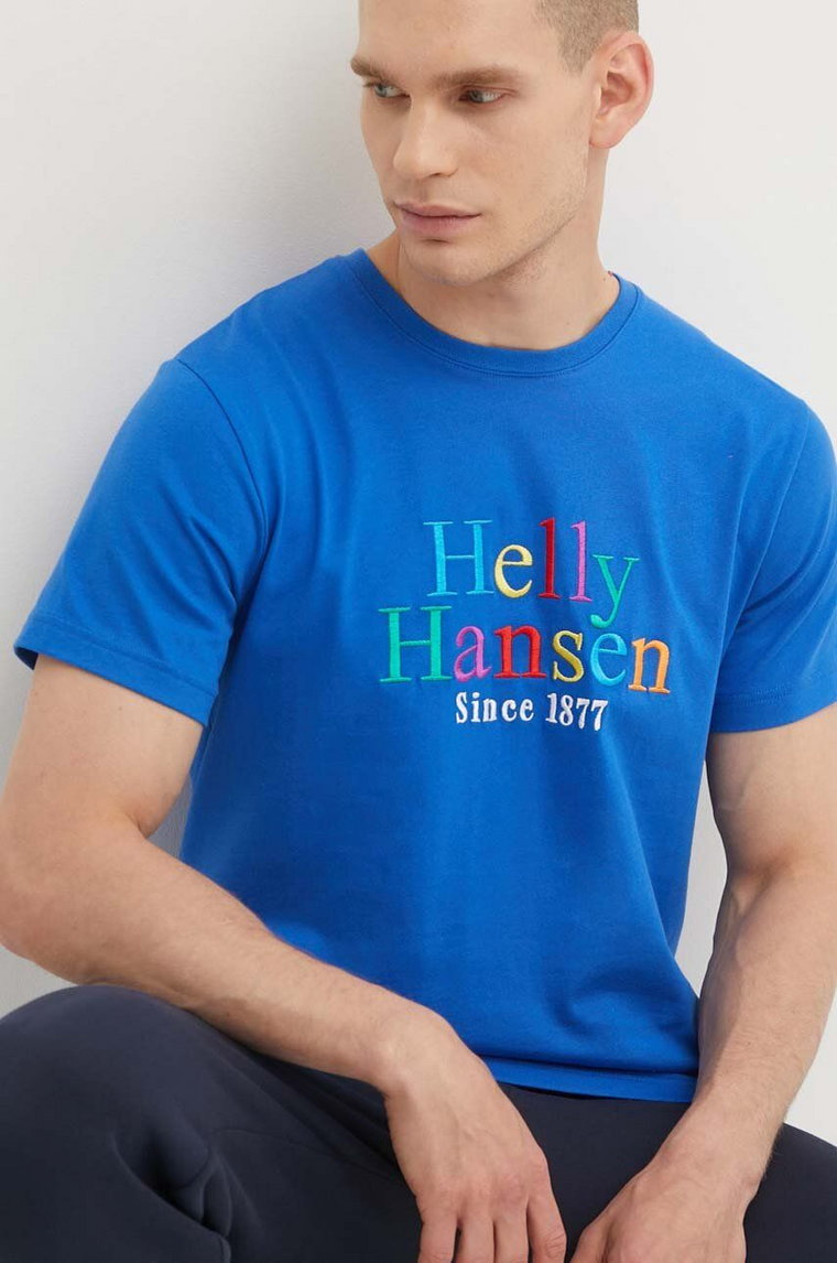 Helly Hansen t-shirt bawełniany kolor niebieski wzorzysty