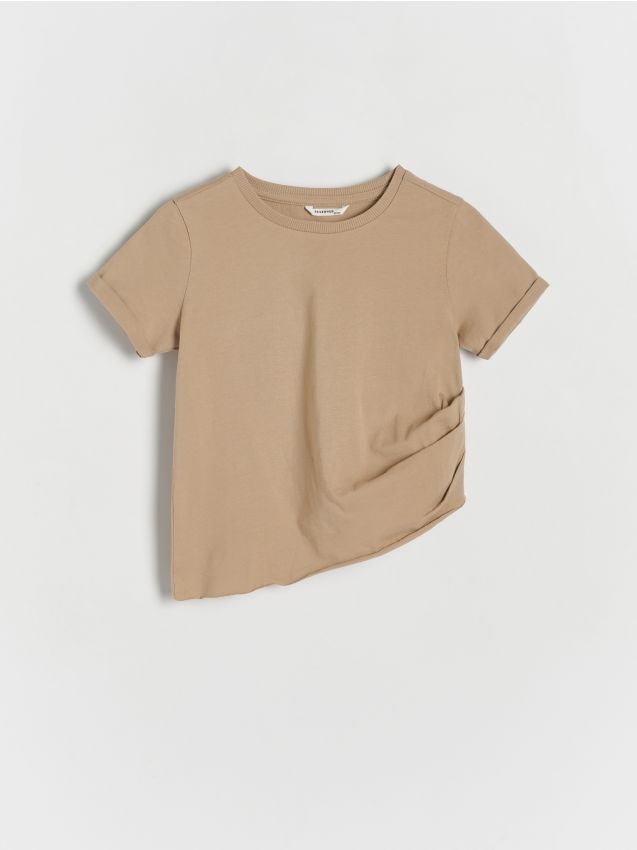 Reserved - T-shirt z asymetrycznym dołem - brązowy