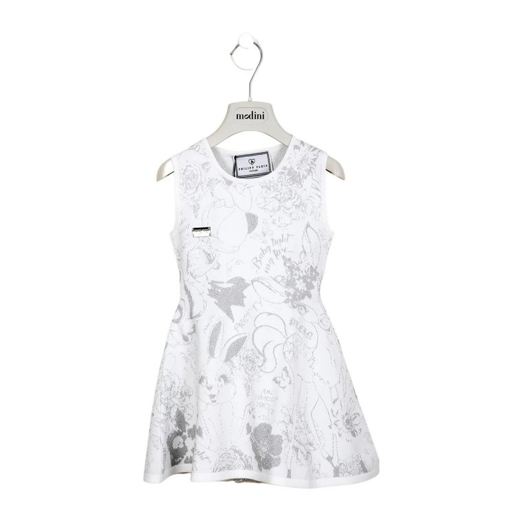 Biała sukienka z nadrukiem zwierząt dla dziewczynek Philipp Plein