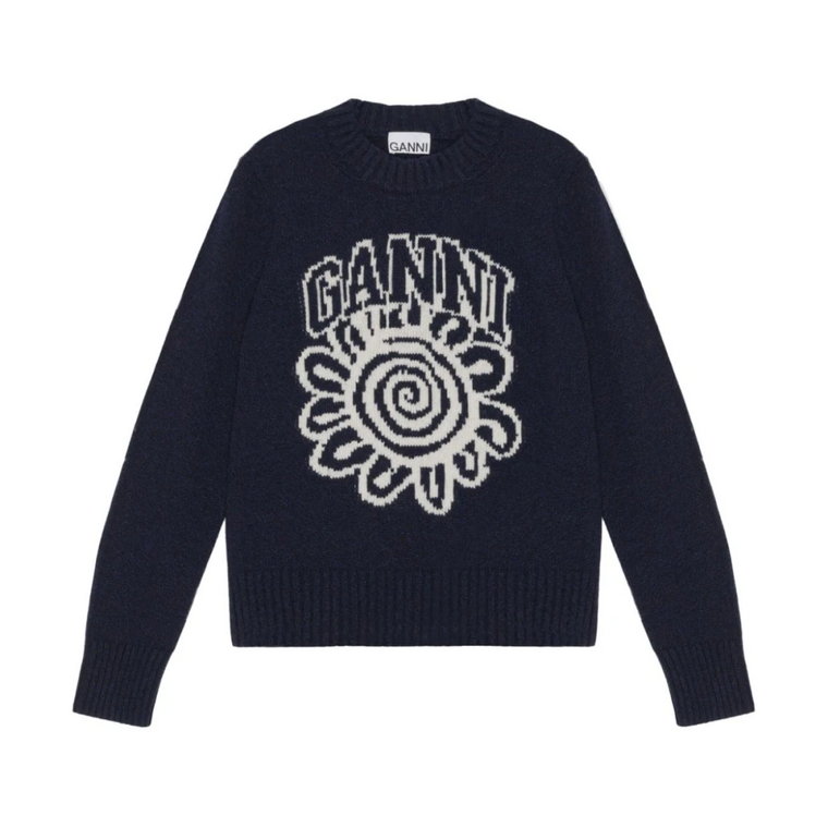 Navy Blue Logo-Intarsia Sweater Ganni