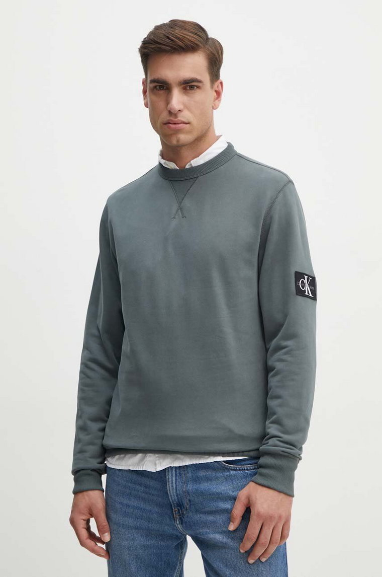 Calvin Klein Jeans bluza bawełniana męska kolor szary gładka J30J323426