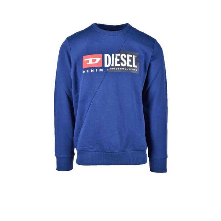 Modny niebieski sweter z nadrukiem dla mężczyzn Diesel