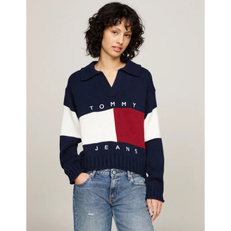 Tommy Jeans Sweter FLAG RUGBY | Relaxed fit | z dodatkiem wełny