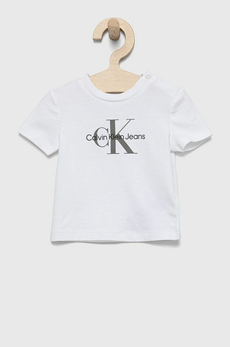 Calvin Klein Jeans t-shirt dziecięcy IN0IN00001.9BYY kolor biały z nadrukiem