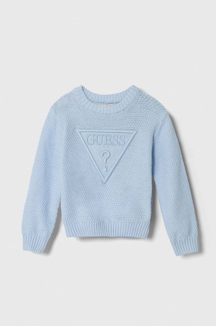 Guess sweter bawełniany dziecięcy kolor niebieski lekki