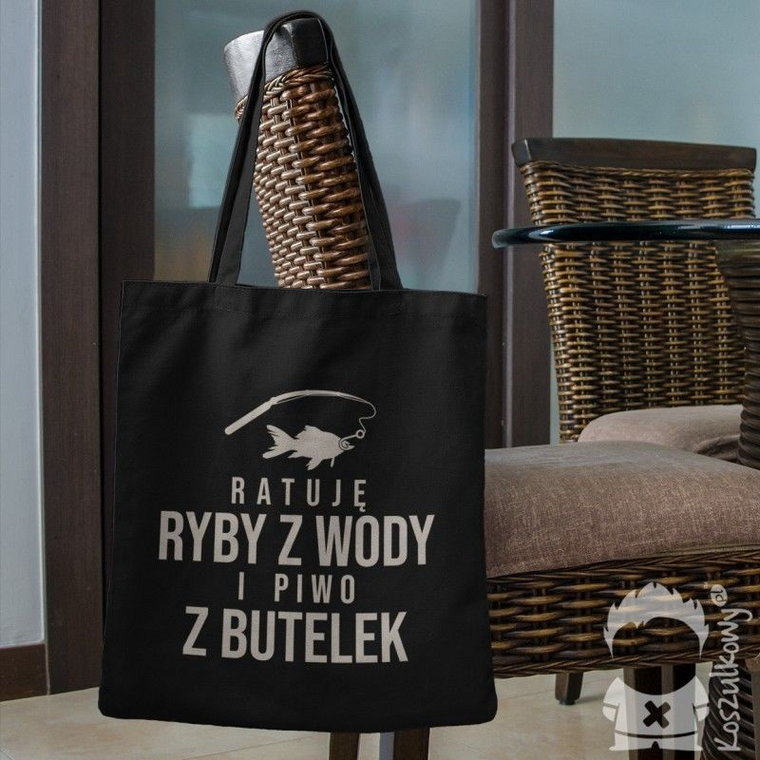 Ratuję ryby z wody i piwo z butelek - torba z nadrukiem