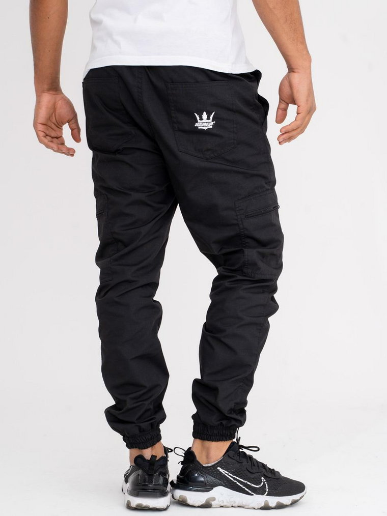 Spodnie Materiałowe Jogger Bojówki Ze Ściągaczem Czarne Jigga Wear Crown Ripstop Cargo