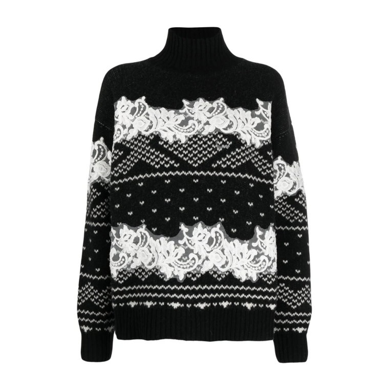 Czarny Sweter z Wzorem Fair Isle Intarsia z Wełny Ermanno Scervino