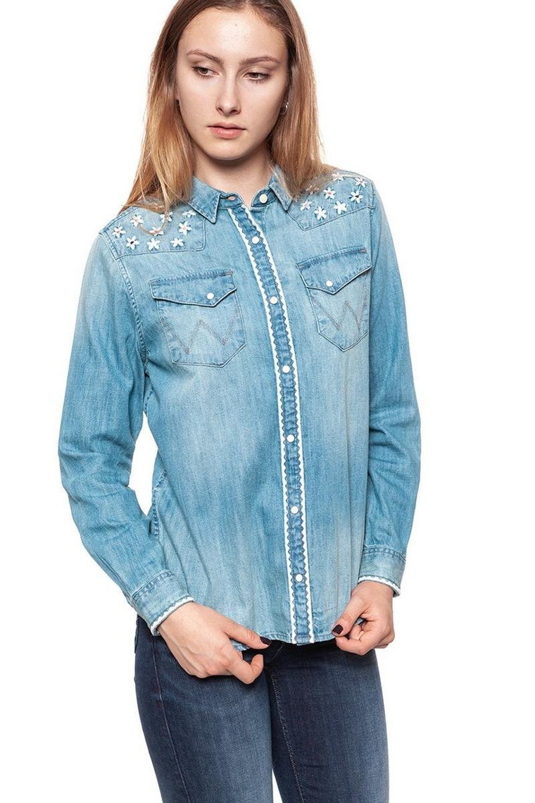 Wrangler, Koszula damska, Flower Shirt Light Indigo W51787Pte, rozmiar S