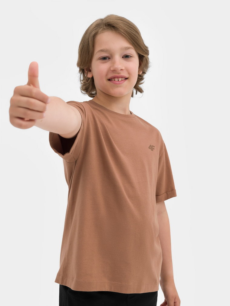 T-shirt gładki chłopięcy - brązowy