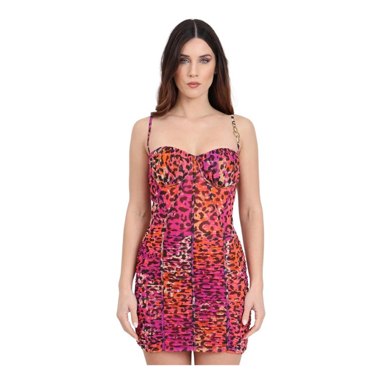 Fuchsia Animal Print Sukienka z tiulu Just Cavalli