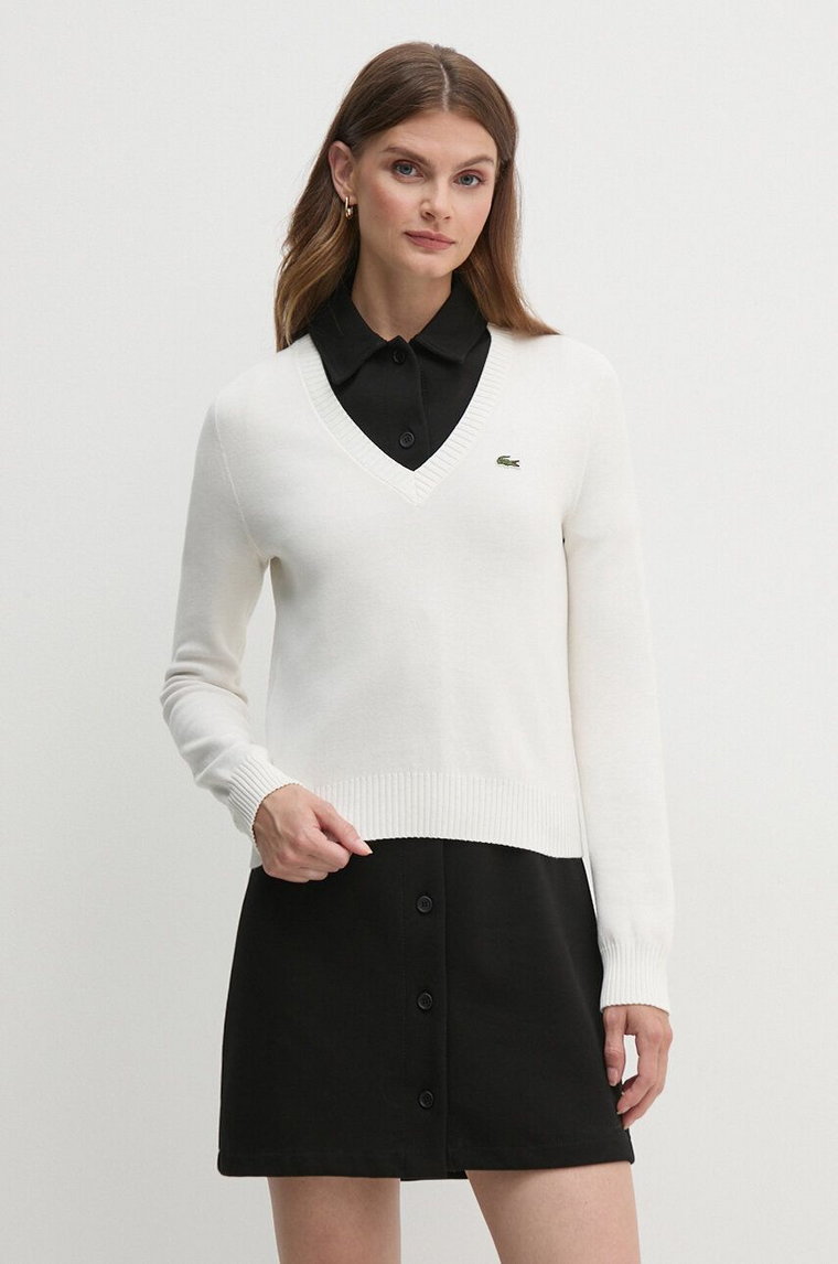 Lacoste sweter bawełniany kolor beżowy lekki