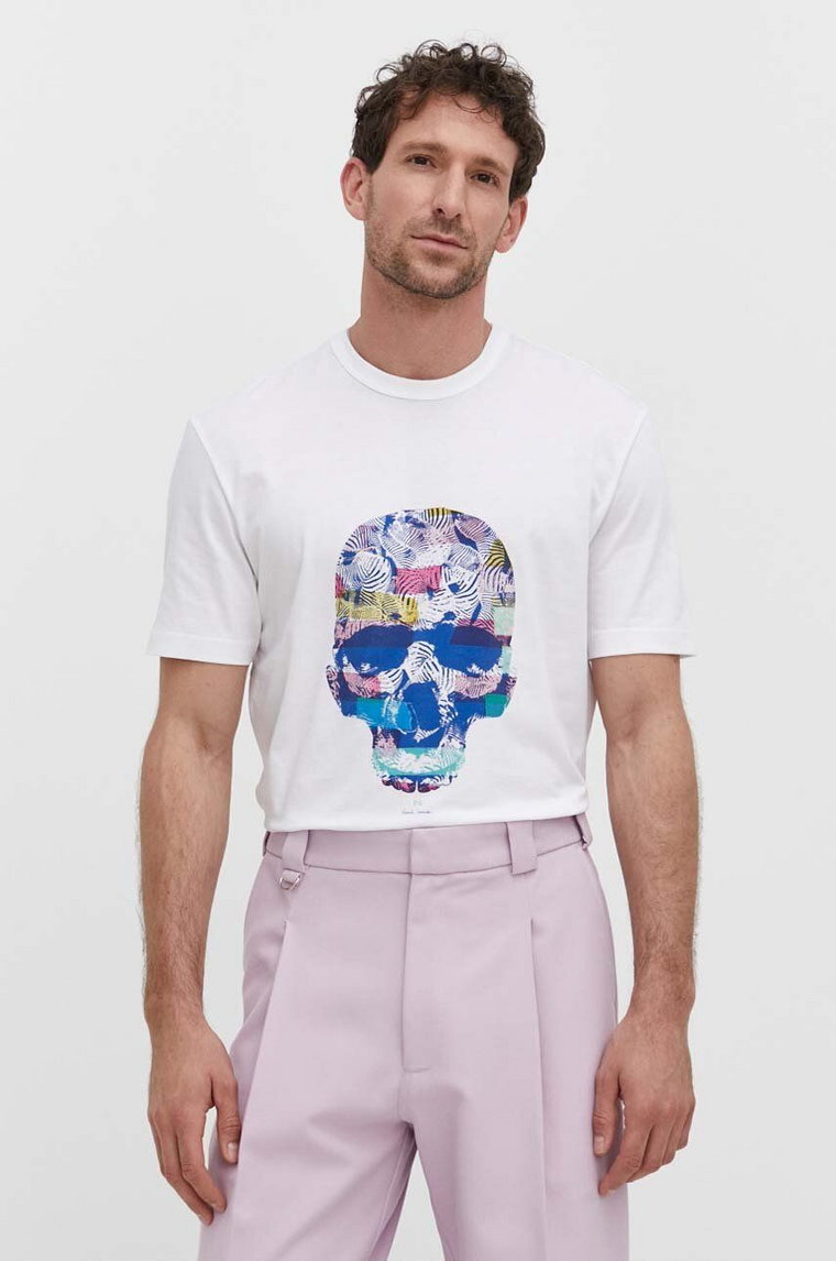 PS Paul Smith t-shirt bawełniany męski kolor biały z nadrukiem