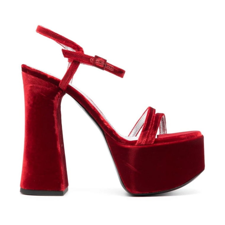 Czerwone sandały na wysokim obcasie z weluru Philosophy di Lorenzo Serafini
