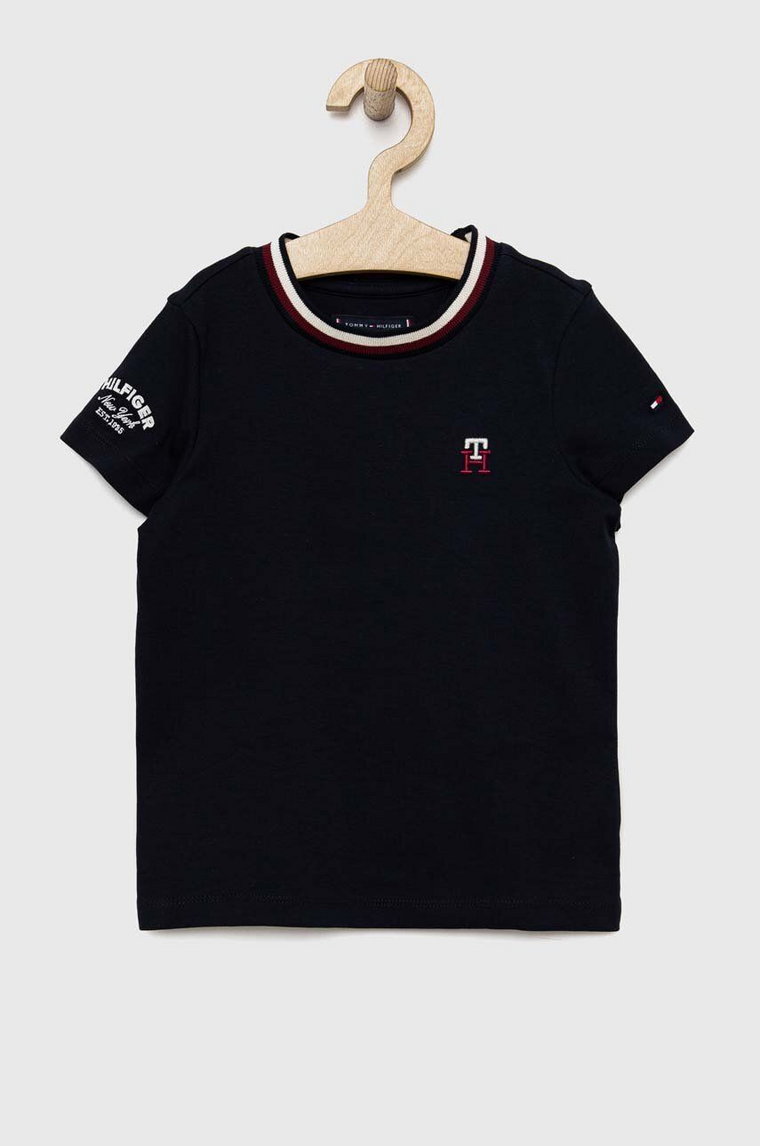 Tommy Hilfiger t-shirt bawełniany dziecięcy kolor granatowy z aplikacją